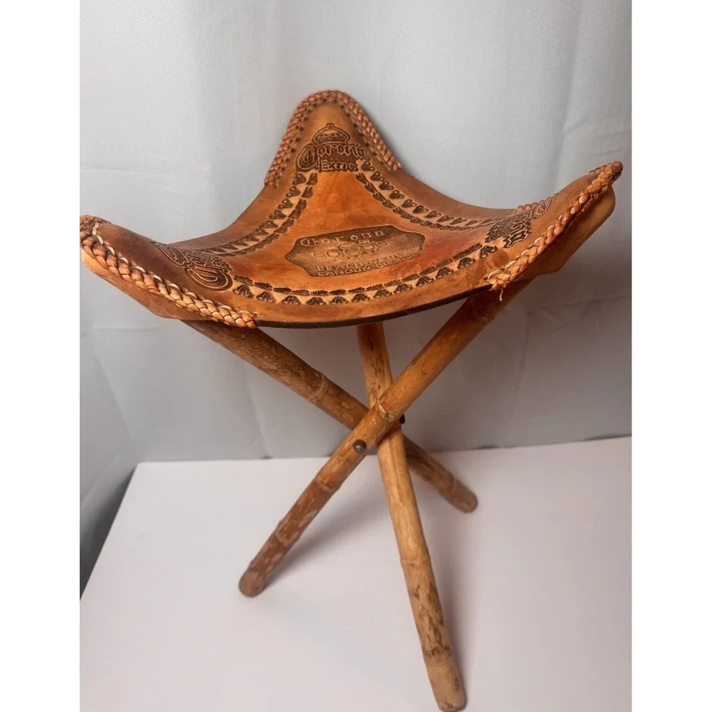 Decorative‎ Corona Beach Club Folding Leather & Wooden Chair Cancun Mexico